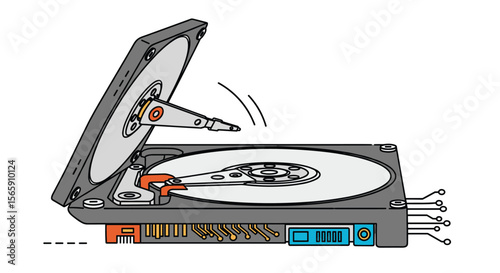 Inside a Computer Hard Drive Illustrating Data Storage Components and Mechanical Operation Principles For Educational Purposes