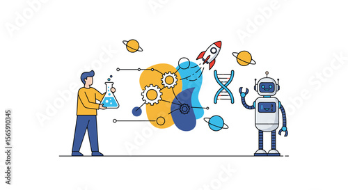 Exploring Innovative Concepts Through Scientific Discovery and Technological Advancement Illustration