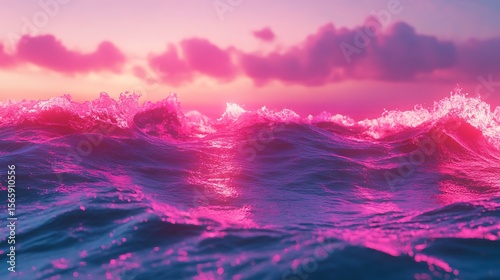 A vibrant mix of neon red and pink waves glowing across a digital surface pulsating in rhythm with soft light reflections