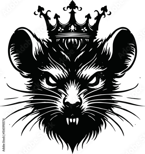 silhouette rat with crown vector logo isolated on white background