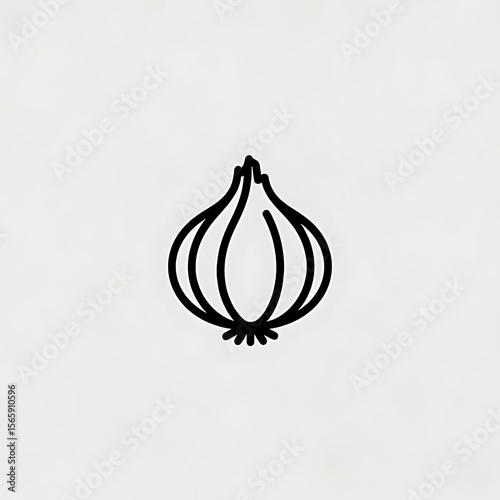 A flat black and white line icon of a onion