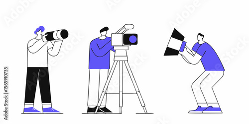 Team of Videographers and Photographers Illustration for Media Production and Creative Industry