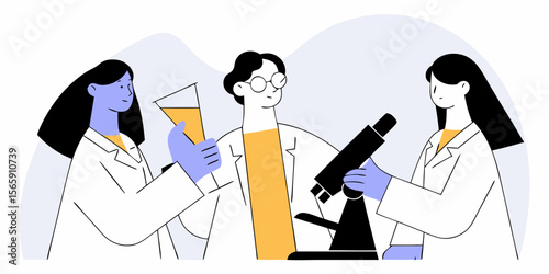 Team of Scientists Working with Laboratory Equipment Illustration for Research and Innovation Concepts