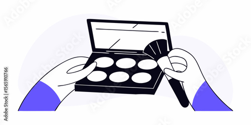 Hands Holding Makeup Palette and Brush Illustration for Beauty and Cosmetics Concept