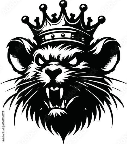 silhouette rat with crown vector logo isolated on white background