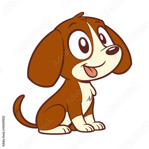 Flat Vector Illustration of a Sitting Cute Brown Puppy with Tongue Out