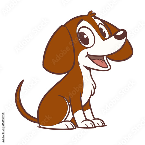 Simple Flat Design of a Happy Brown Cartoon Puppy Dog Sitting