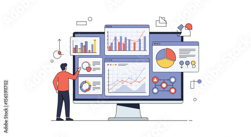 Visualizing Business Analytics Trends and Data Insights on a Large Computer Screen with a Person Interacting with Charts