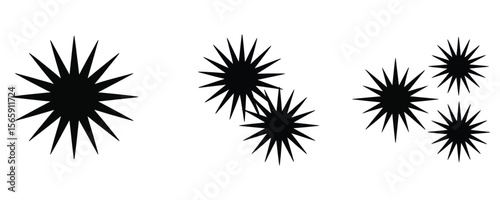 Abstract Black Starbursts with Sharp Points Isolated on White Background Motif
