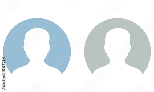 Simple Profile Placeholder Avatars, Head Silhouettes in Circle Shapes, Blue and Grey