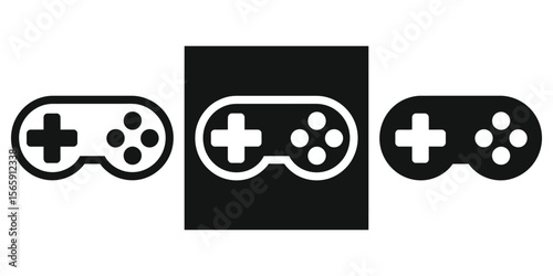 Three Black and White Simple Game Controller Icons with Transparent Background