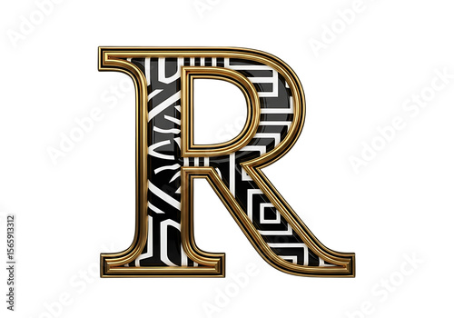 Ornate golden letter R with black and white pattern