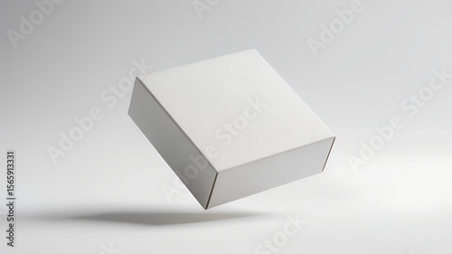 Clean Shot of White Cardboard Box Suspended in a Seamless Bright Studio Space