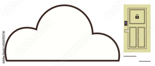 Cloud outline beside securely locked door symbolizing data security, privacy, and access control. Ideal for cybersecurity, data protection, technology, privacy rights, cloud computing, digital
