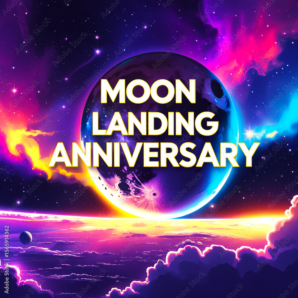 Fototapeta premium Moon Landing Anniversary With Chinamatic background