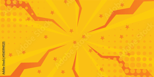 Bright orange pop art comic sunburst effect background with halftone. Cartoon abstract vector background. Suitable for templates, sales banners, events, ads, web, and pages