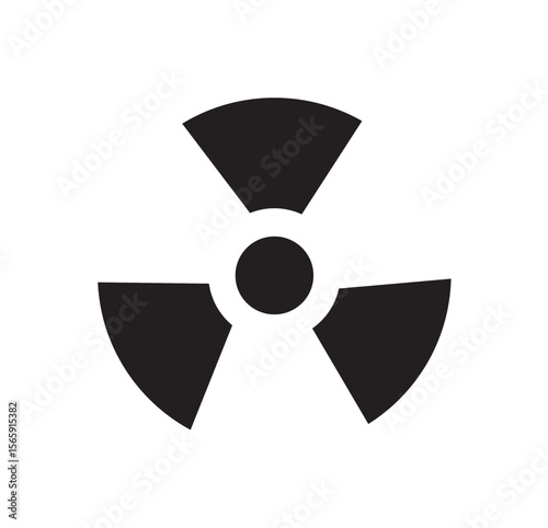 Black silhouette of the international symbol for radioactivity, a trefoil design, on a white background.