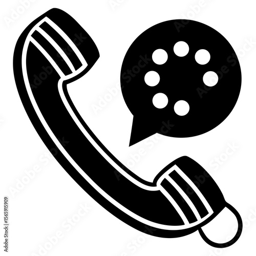Black telephone handset with a speech bubble containing a loading indicator