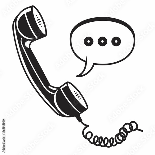 Vintage telephone handset with a speech bubble indicating conversation or communication