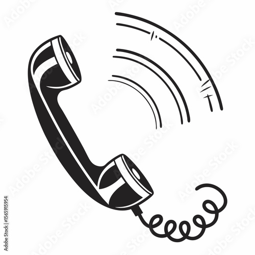 Retro telephone handset with sound waves indicating an incoming call