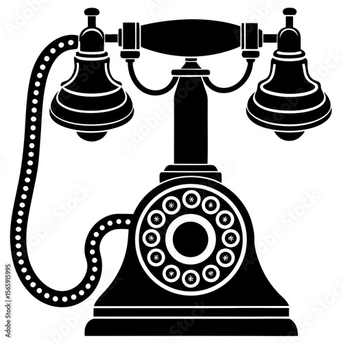 Classic black silhouette of an antique rotary dial telephone with a handset