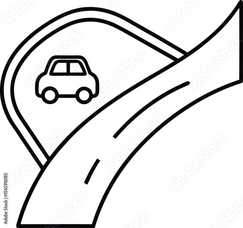 Road Trip Sign Travel Line Art Drawing on White Background