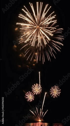 Realistic Video of Fireworks Celebration at Night with Bright Lights