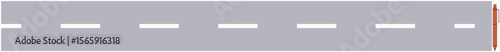 Gray road with dashed white lane markings running its length, accompanied by a directional arrow. Ideal for travel concept, navigation, transportation, traffic, driving safety, road design, simple