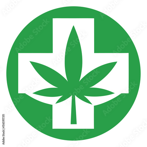 Medical Marijuana Cannabis Leaf and Cross Symbol Representing Healthcare and Wellness