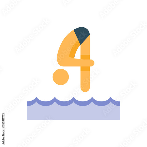 Diving Icon Flat Design Illustration of a Diver Preparing to Plunge into Water