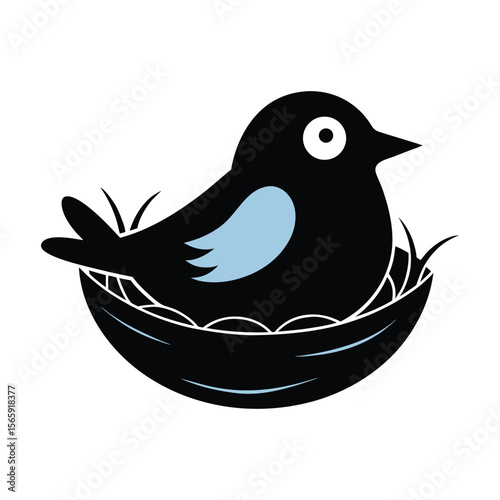 Cute Baby Bird in Nest Illustration Graphic