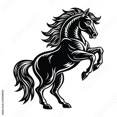 Majestic Stallion Horse Black and White Vector Graphic