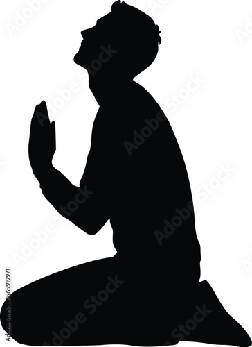 Vector Silhouette: Man Kneeling in Prayer, Humble and Hopeful Pose