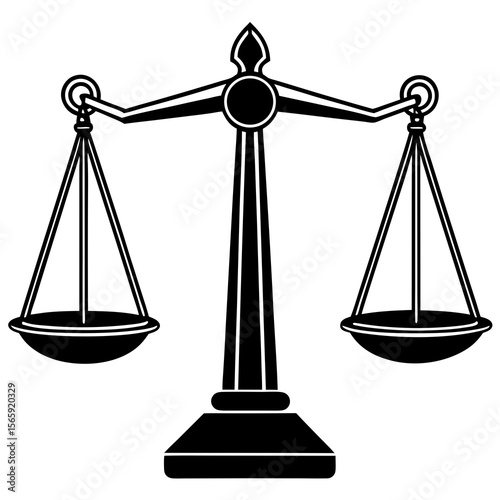 Black and white illustration of a classic balance scale symbolizing justice and fairness