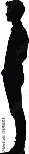 Vector silhouette: Casual young man profile, serious mood, isolated.