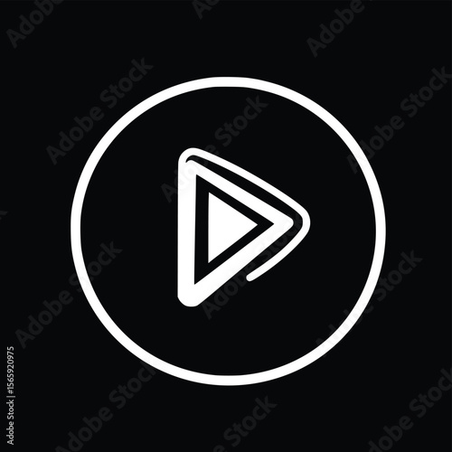 Hand-drawn vector play button icon: modern, minimalist, dark theme.