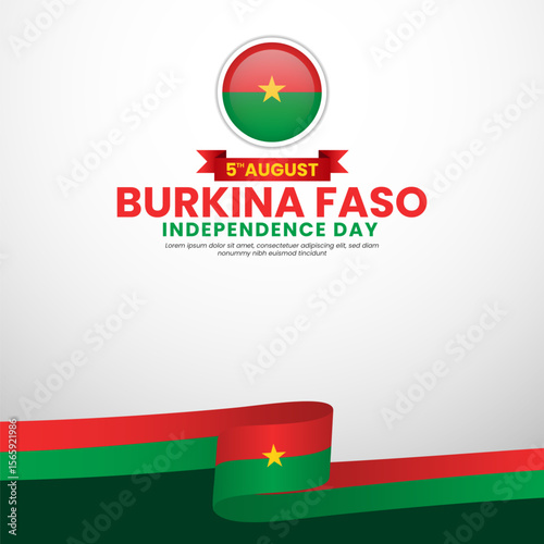 Burkina faso independence day Square banner background with waving ribbon flag