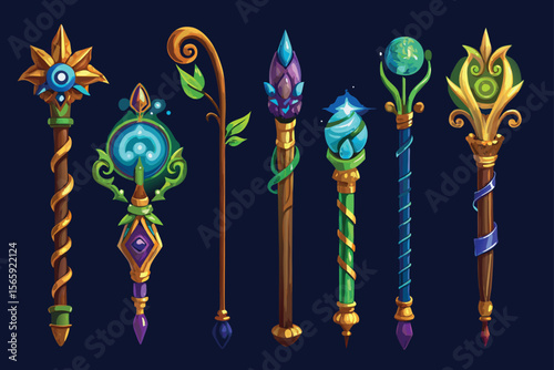 Collection of Fantasy Magic Staffs and Scepters for Wizards and Witches