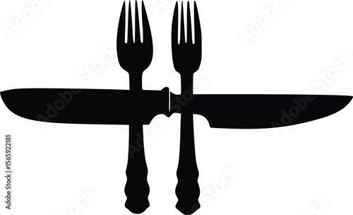 Elegant vector cutlery:  knife and forks, minimalist design, dark silhouette.