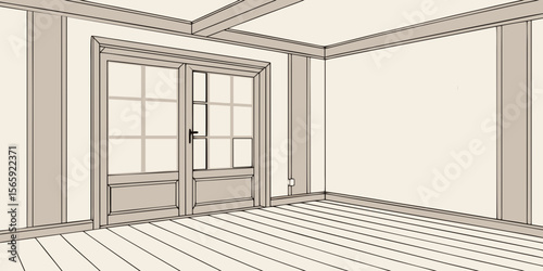 An unfurnished space featuring a raw textured wall and light wooden parquet floors vector illustration.