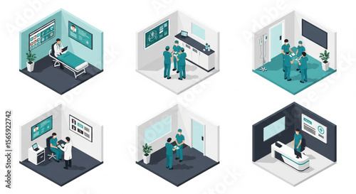 Isometric Medical Illustrations Doctors, Hospital Scenes, and Healthcare Professionals