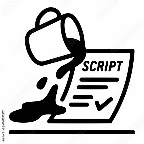Coffee cup tipping over a script page. Classic blooper moment