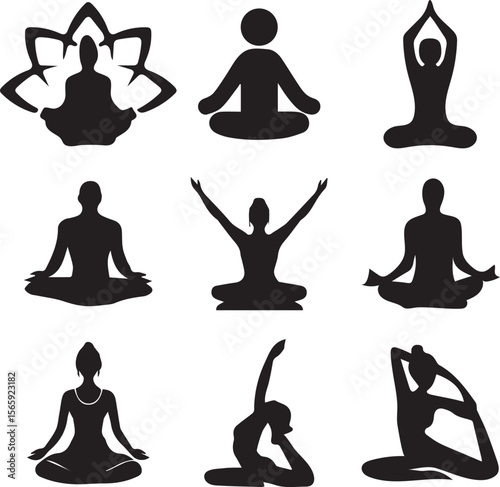 Silhouette Yoga Poses Collection Expressing Harmony, Balance, Flexibility, Strength, and Mindfulness Through Diverse Asanas and Meditative Practices
