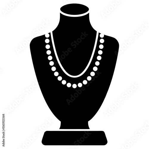 Beaded Necklace Vector Icon on Jewelry Bust Black Outline