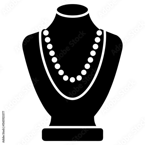 Beaded Necklace Vector Icon on Jewelry Bust Black Outline