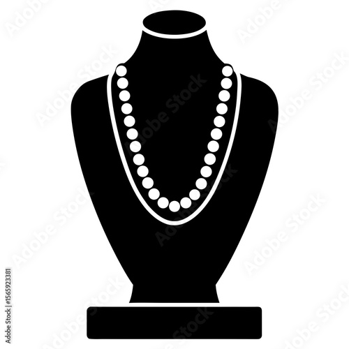 Beaded Necklace Vector Icon on Jewelry Bust Black Outline