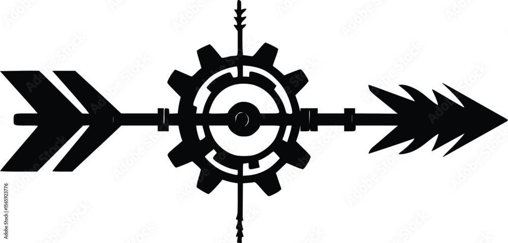 Obraz premium Steampunk Arrow Gear Vector: Industrial Design, Bold Black Silhouette