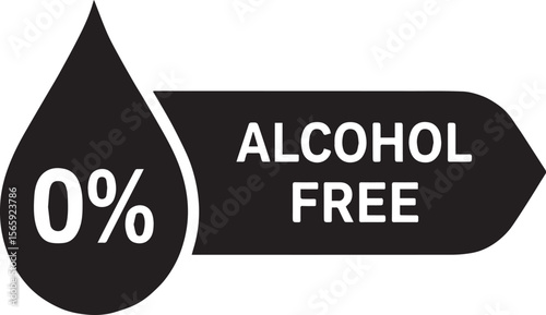 Zero percent alcohol free label with drop shape on white background