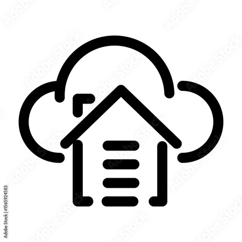 Cloud property storage line icon – editable stroke symbol for digital real estate storage, smart housing data, and cloud-based document systems.