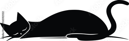 Serene Sleeping Black Cat Vector Illustration, Minimalist Style